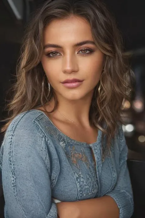 ((Wearing a sweater and distressed jeans)), ((Professional Photo Shoot)), ((at a night club in the city)), model shoot style, extremely intricate, High Detail, Sharp focus, dramatic, soft cinematic light, (looking at viewer), (Real Eyes), (Detailed Eye Corneas) (detailed pupils), smiling, 24mm, photo lab, elegant, insane details, hyperdetailed, low contrast, epiCRealism, (((SFW))) <lora:Isabela_Merced:0.85> isabela