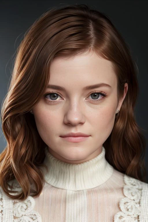 Amy Wren ((Wearing turtleneck)), ((Portrait)), ((in the city)), model shoot style, extremely intricate, High Detail, Sharp focus, dramatic, soft cinematic light, (looking at viewer), (Real Eyes), (Detailed Eye Corneas) (detailed pupils), smiling, 24mm, photo lab, elegant, insane details, hyperdetailed, low contrast, epiCRealism, (((Safe For Work)))