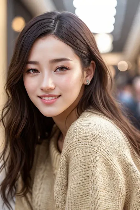 Nancy Momoland Jewel-1350 ((Wearing a sweater and distressed jeans)), ((Professional Photo Shoot)), ((At a crowded mall)), ((smiling)), ((Real skin with Pores:1.2)), model shoot style, extremely intricate, High Detail, Sharp focus, dramatic, soft cinematic light, (looking at viewer), (Real Eyes), (Detailed Eye Corneas) (detailed pupils), smiling, 24mm, photo lab, elegant, insane details, hyperdetailed, low contrast, epiCRealism, (((SFW)))