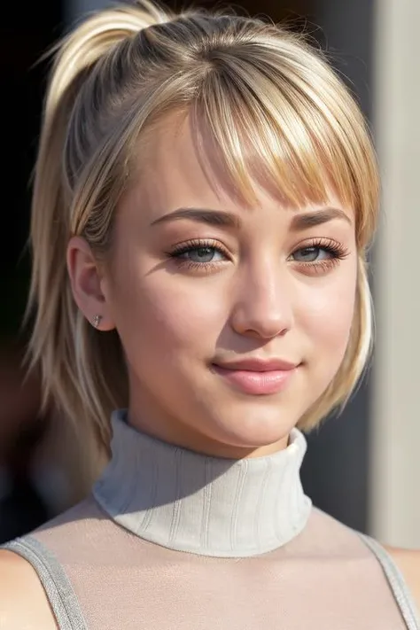 Photo of KaleyC, wearing a ((turtleneck)), ((outside)), 8k raw, high res, ultrarealistic, hyperrealistic, soft lighting, good lighting, textured skin, photorealism, high details, DSLR photo, detailed face, detailed hair, skin pores, (looking at viewer), (Real Eyes), (Detailed Eye Corneas), (detailed pupils), ((smiling)), photo lab, elegant, insane details, hyperdetailed, low contrast, epiCRealism, Detailed and realistic photography, intricate and realistic eyes, shot outside, skin texture, soft natural lighting, 85mm lens, magical photography, dramatic lighting, ultra-detailed, Kodak 800T, ((SFW))