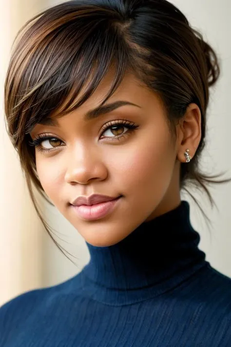 ((Full Body View)), R!hanna, ((wearing a turtleneck and distressed jeans)), 8k raw, high res, ultrarealistic, hyperrealistic, soft lighting, good lighting, textured skin, photorealism, high details, DSLR photo, detailed face, detailed hair, skin pores, (looking at viewer), (Real Eyes), (Detailed Eye Corneas), (detailed pupils), ((smiling)), photo lab, elegant, insane details, hyperdetailed, low contrast, epiCRealism, Detailed and realistic photography, intricate and realistic eyes, (shot outside), skin texture, soft natural lighting, 85mm lens, magical photography, dramatic lighting, ultra-detailed, Kodak 800T, ((SFW))
