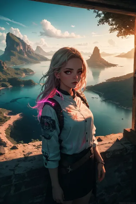 1girl, nature, outside, paradise, cinematic, glowing eyes, vivid, colorful, scenery, detailed background, masterpiece, best quality, high quality, absurdres, epic