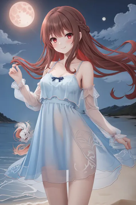 1girl,solo, <lora:Aoi2:0.5>aoisan,red eyes,brown hair,long hair,smile,
sand,water,night,moon,standing,medium breasts,cowboy shot,
<lora:chiffon_dress:0.8>,chiffon_dress,(see-through:1.2)