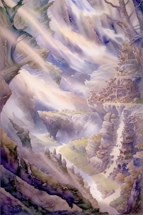 masterpiece, best quality, (watercolor \(medium\), AlanLeeStyle:1.2), landscape, temperate mixed forest,<lora:AlanLeeV1.1:1>