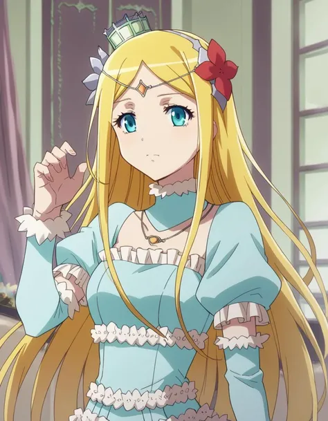 score_9, score_8_up, score_7_up, source_anime,
rennertheierechardelonrylevaiself, <lora:renner-theiere-chardelon-ryle-vaiself-ponyxl-lora-nochekaiser:1>,
renner theiere chardelon ryle vaiself, long hair, blue eyes, blonde hair, hair ornament, very long hair, flower, hair flower,
long sleeves, dress, jewelry, puffy sleeves, necklace, blue dress, crown, princess, frills,
indoors,
looking at viewer, cowboy shot, dutch angle, dynamic pose,