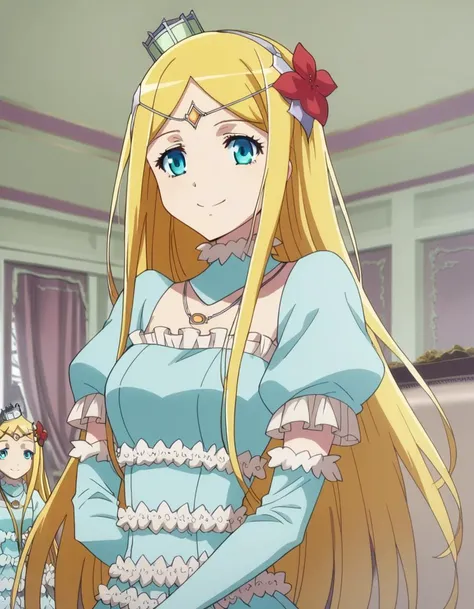 score_9, score_8_up, score_7_up, source_anime,
rennertheierechardelonrylevaiself, <lora:renner-theiere-chardelon-ryle-vaiself-ponyxl-lora-nochekaiser:1>,
renner theiere chardelon ryle vaiself, long hair, blue eyes, blonde hair, hair ornament, very long hair, flower, hair flower, smile,
long sleeves, dress, jewelry, puffy sleeves, necklace, blue dress, crown, princess, frills,
indoors,
looking at viewer, cowboy shot, dutch angle,