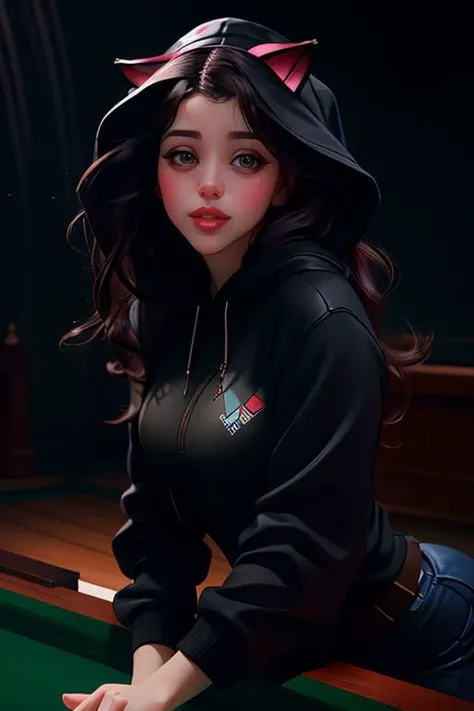 DEN_alina_becker,
playing snooker in a dark atmospheric pool hall wearing casual clothing and a hoodie, atmospheric, snooker, cue, playing snooker, leaning over the table,
bokeh, f1.4, 40mm, photorealistic, raw, 8k, textured skin, skin pores, intricate details  <lora:epi_noiseoffset2:1>, epiCRealism <lora:detail_slider_v4:0.8> <lora:ClothingAdjuster3:-0.8>