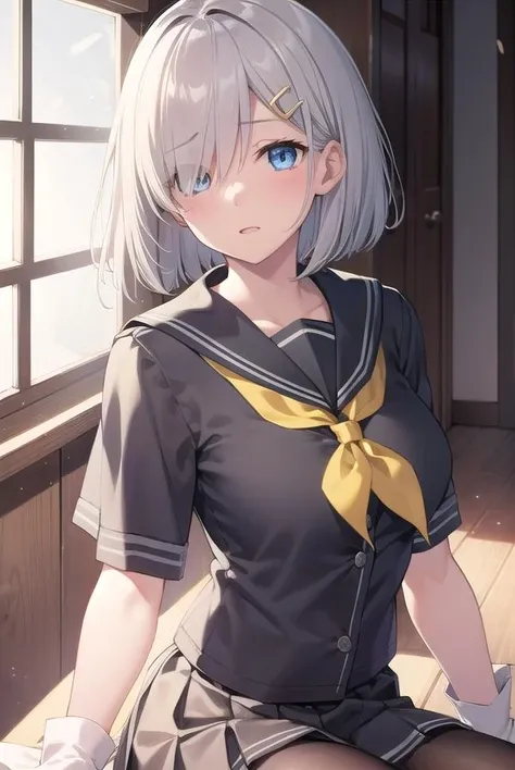 1 Cute naughty shrine maiden, Pastel colors hair, medium breasts, Thighs, short hair, (beige hair, parchment hair), (naked:1.3), (forehead:1.2, bangs pinned back, asymmetrical bangs, hairclip, side ponytail:1,2), standard height, (light smile, Large eyes, yuruyuri), at the adventurer's guild, A bulletin board with posted paper