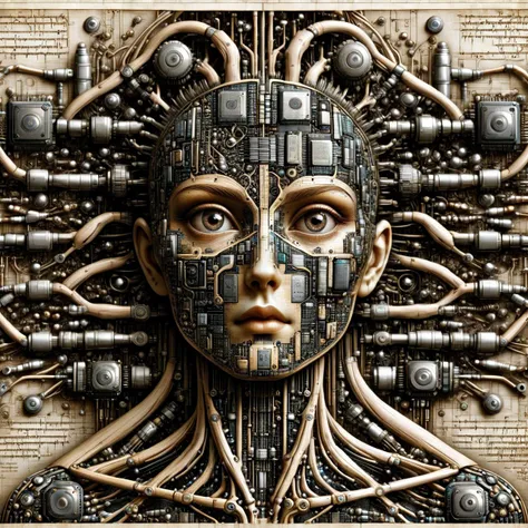 woman, ral-semiconductor <lora:ral-semiconductor:1>  <lora:Da_Vinci:1> Biomech, ink drawing, anatomical, Da_Vinci, vitruvian, science fiction, cables <lora:EnvyBetterHiresFixXL01:1>, (masterpiece:1.2), best quality, (hyperdetailed, highest detailed:1.2), high resolution textures