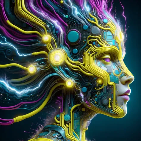 the head of a woman made of ral-semiconductor in the style of aaron horkey, in the style of alphonse mucha <lora:DonMW15pXL-000008:1> DonMW15pXL, neon yellow lightning, neon teal lightning, neon magenta lightning, floating, astral, <lora:ral-semiconductor-sdxl:0.6> <lora:EnvyBetterHiresFixXL01:1>, (masterpiece:1.2), best quality, (hyperdetailed, highest detailed:1.2), high resolution textures