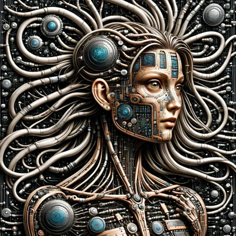 woman by HR Giger,  neon lights <lora:Da_Vinci:0.6> circuitboard, dark futuristic, Biomech, ink drawing, anatomical, Da_Vinci, vitruvian, science fiction, cable, <lora:Dark_Futuristic_Circuit_Boards:1>, (masterpiece:1.2), best quality, (hyperdetailed, highest detailed:1.2), high resolution textures, <lora:EnvyBetterHiresFixXL01:1>