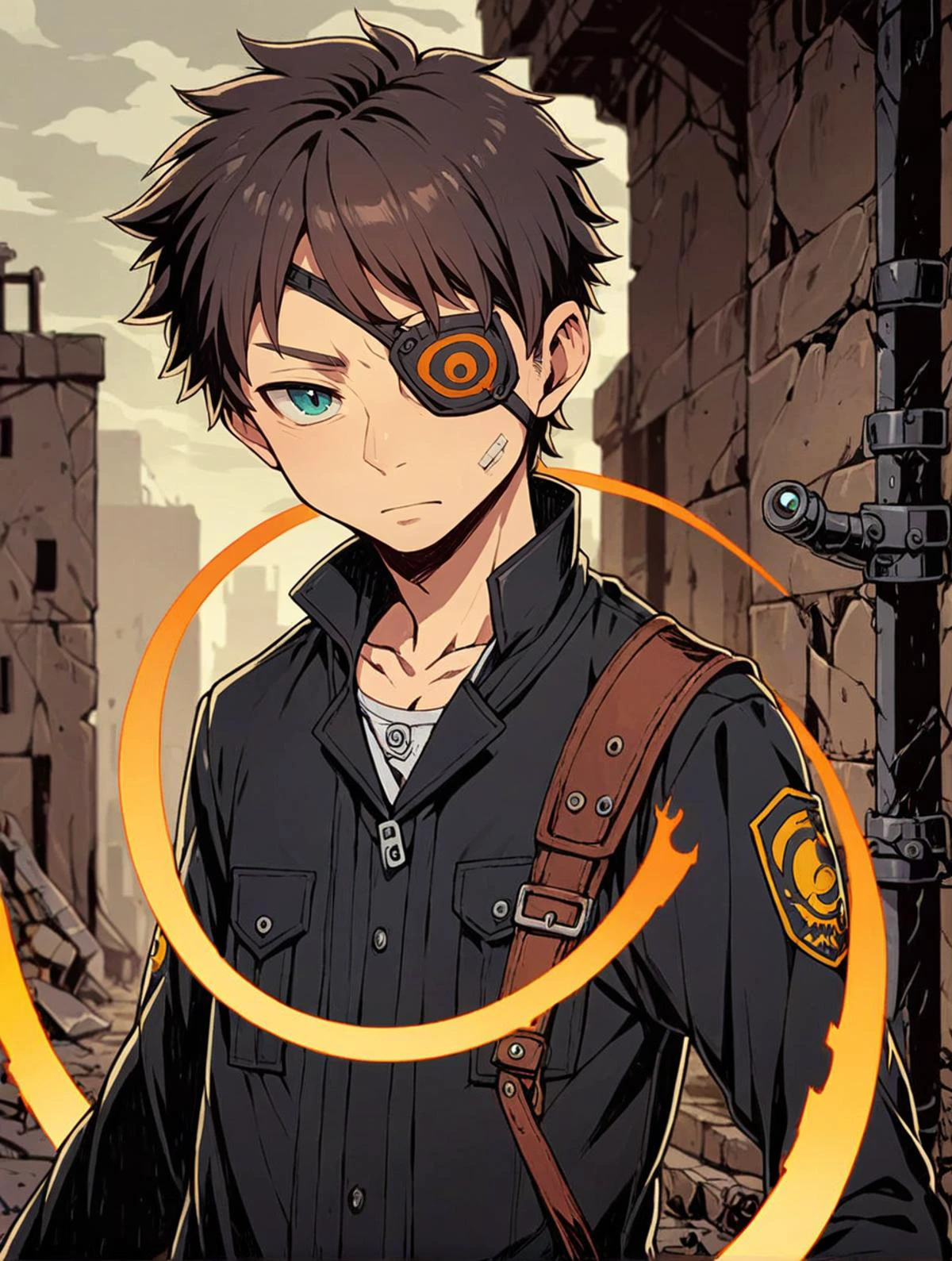 young boy,black uniform,unlight,portal,weapon,solo,eyepatch,
looking at viewer,depth of field,ruins, close-up
<lora:Perfect Hands:1> <lora:Unlight飿 ¼:0.6>, score_9, score_8_up, score_7_up, score_6_up, score_5_up, score_4_up,zPDXL