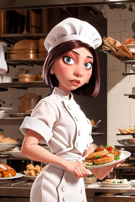 <lora:colettetatou-07:0.8> ,colettetatou , woman ,  chef uniform,