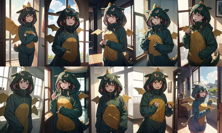 gaogaonichika, 1girl, solo, hood, bangs, fangs, animal costume, tail, wings,
upper body, looking away, indoors, hallway, window, blue sky, cloud, closed mouth
<lora:nichika-gao-v1.1b:1>