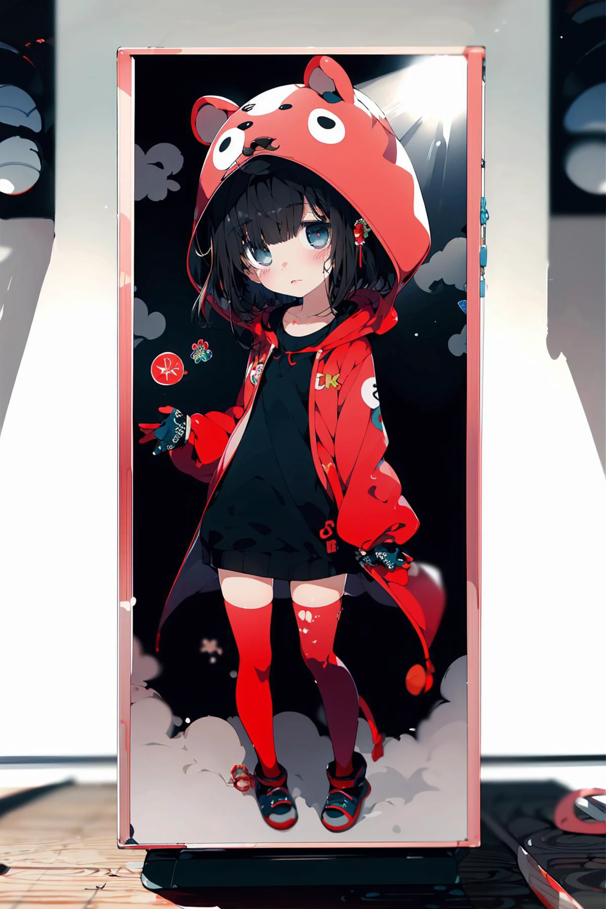 (chibi:1.2),kigurumi,<lora:boldline:-0.5> ,watercolor,<lora:hotarueye_jitome9_v100:1> ,standing, sunlight, (work:1.2), <lora:AlK-000009:1>, <lora:C_dark:0.6>