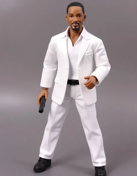 (ohwx man)  <lora:WillSmith:1> in white dress, plastic Anime Figure Adult Collection Model Doll Toys