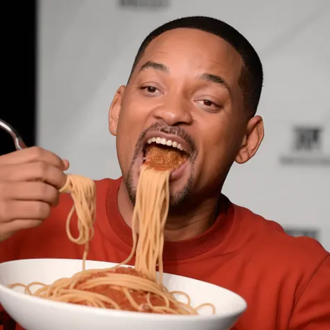 photo of ohwx man <lora:WillSmith:1> eating a fuckload of spaghetti