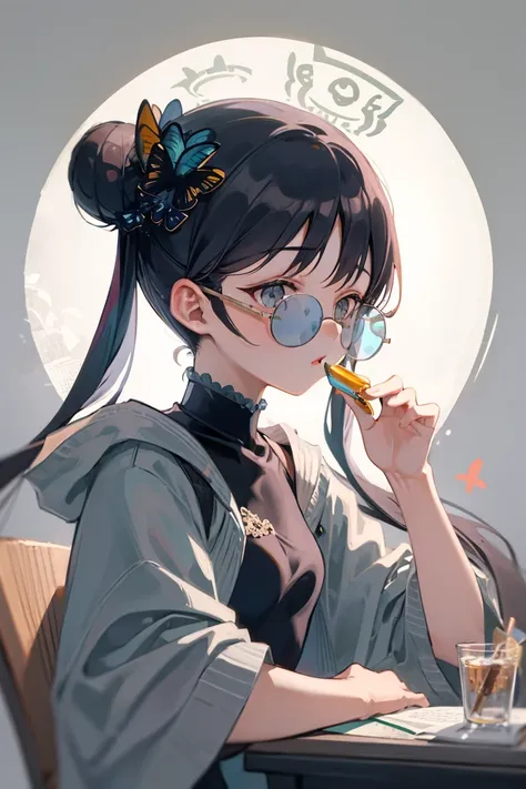 masterpiece,best quality,ultra-detailed, ray tracing,perfect lighting,
1girl,  junjie yan,(round eyewear), (tainted glasses),sunglasses,  <lora:junjie:1> ,<lora:kisaki_v6:1>