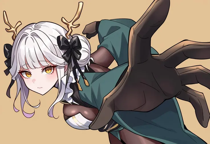 score_9, score_8_up, score_7_up, score_6_up,
BREAK
source_anime,
BREAK
simple background,
1girl, solo,
<lora:blanc-nikke-richy-v1_pdxl:0.8> ,blanchs, white hair, hair bun, hair bow, antlers, yellow eyes, frills, bodystocking, cleavage cutout, wide sleeves, japanese clothes, breasts, 
looking at viewer, closed mouth, 
BREAK
<lora:PepePunchMeme_XLPD:0.9>, IncrsPunchMeme, incoming punch,