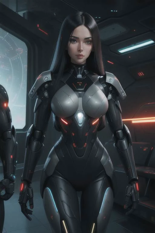 safe_pos, cinematic film still, cybernetic style futuristic style space fighter girl, cute, futuristic, sexy, sleek, modern, ultramodern, high tech, detailed, technological, cybernetic enhancements, robotics, artificial intelligence themes, shallow depth of field, vignette, highly detailed, high budget Hollywood , bokeh, cinemascope, moody, epic, gorgeous, film grain, grainy