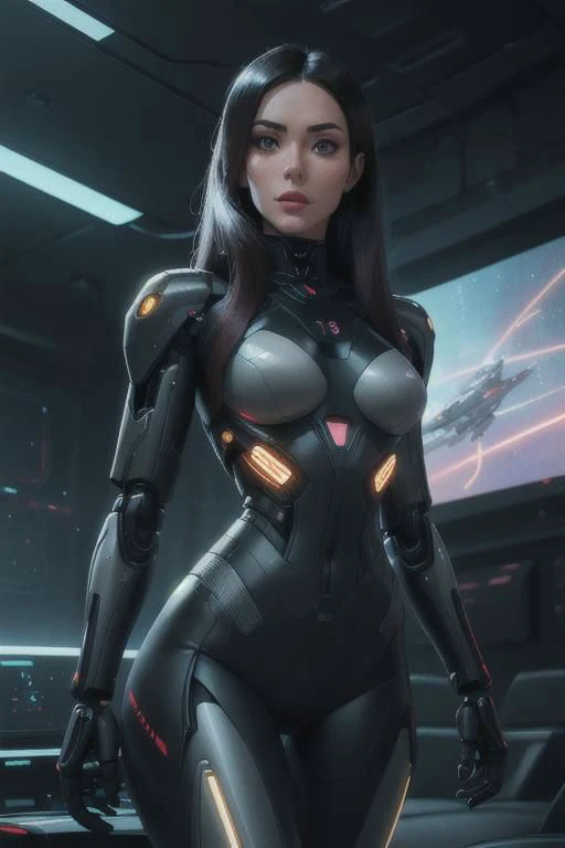 safe_pos, cinematic film still, cybernetic style futuristic style space fighter girl, cute, futuristic, sexy, sleek, modern, ultramodern, high tech, detailed, technological, cybernetic enhancements, robotics, artificial intelligence themes, shallow depth of field, vignette, highly detailed, high budget Hollywood , bokeh, cinemascope, moody, epic, gorgeous, film grain, grainy
