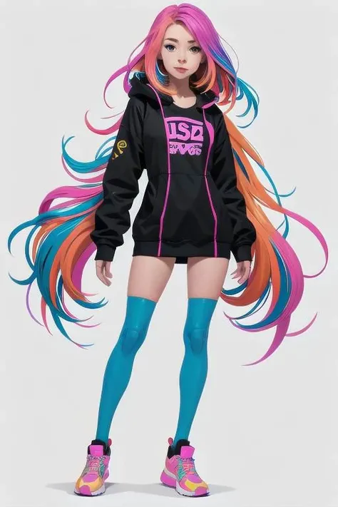 1girl, colorful hair, full body