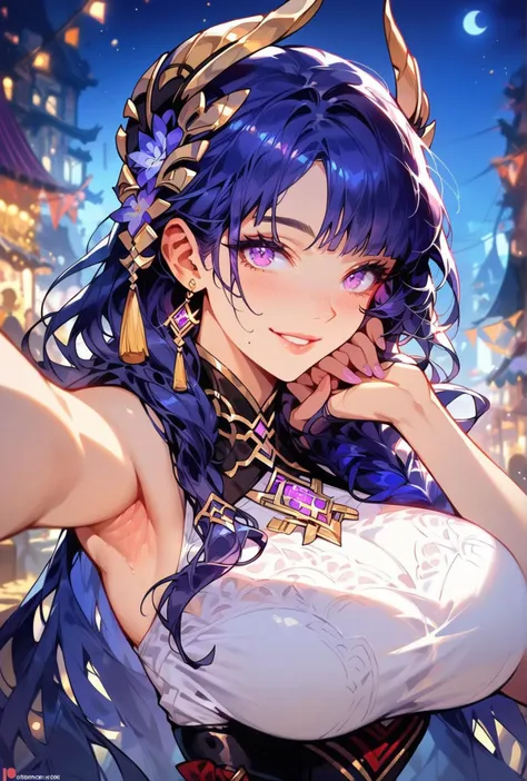 masterpiece:1.1, highest quality:1.3, vi0let, front view, robes, smile, open mouth, portrait, shoulders, breasts, mountains in the background, birds in the sky, sunny day, beautiful eyes, intricate detail, eye detail,