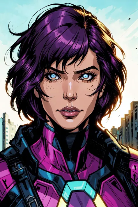 Comic Art Style, motoko kusanagi, masterpiece, best quality, detailed face close up, glow eyes, cyber face, (daytime, outdoors, harsh lighting), western comic book style, detailed intricate linework, in the style of jim lee, in the style of joe mad, in the style of andy kubert, art by artgerm, (zentangle, mandala, tangle, chaos, disorder, spider webs, entangle:0.6)