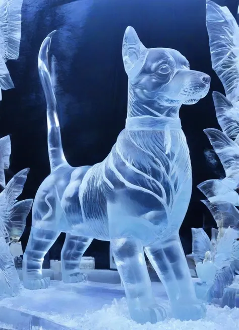 <lora:PE_IceSculpture:1> PEIceSculpture, ice sculpture,
beautiful dog,
masterpiece, high resolution, octance 4k, high detail,
