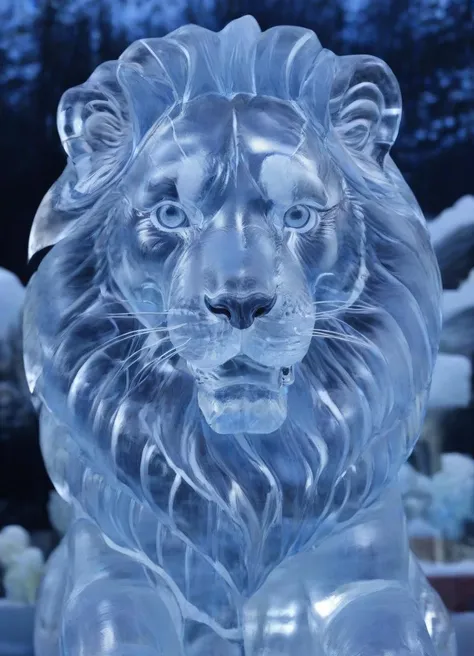 <lora:PE_IceSculpture:1> PEIceSculpture, ice sculpture,
beautiful lion,
masterpiece, high resolution, octance 4k, high detail,