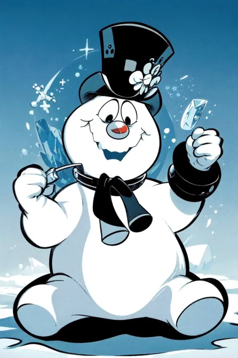 solo, <lora:Frosty_the_Snowman:0.8>, Frosty_the_Snowman, snowman, no humans, <lora:add_detail:0.7>, <lora:Concept - Cryomancer:0.1>, ice-flurry, snow, ice-shard, ice, crystal, magic, cryokinesis, casting spell, <lora:th1ckan1m3:1>, th1ckan1m3,