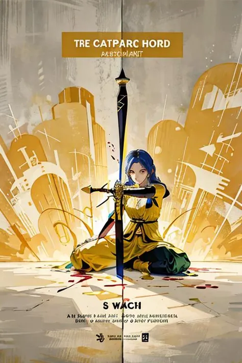 ((masterpiece)), best quality,
MinimalistPoster, 1girl, yellow theme, english text, blood drip,sword,
