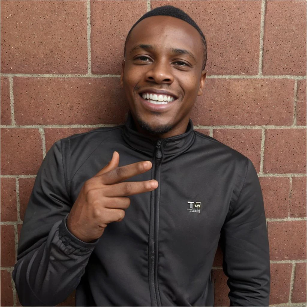 <lora:Chav2Alpha:1> img, 32K, closeup photograph, (masterpiece:1.2), 1boy, African, ((thin, skinny, dark-skin, dark skin)), short hair:1.2, black hair, hazel eyes, smiling eyes, clean shaven, open jacket, track pants, t-shirt, fittie, gold rings on fingers, confident expression, (closed mouth), simple background
<lora:Accuse:.45> pointing at you