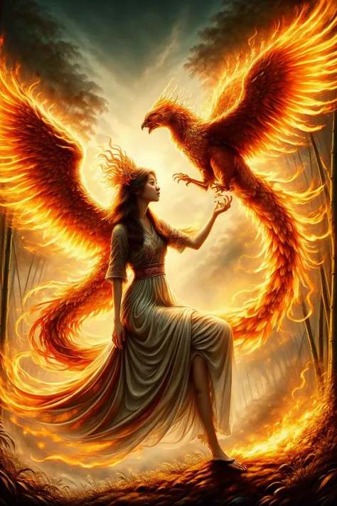 1girl wearing a long dress rides on a tiger's back,in the background is a flying fire phoenix,Phoenix of Sora,bamboo forest,hanfu,<lora:PhoenixSora:0.7>,
very long hair,sword,wide_shot,<lora:add_detail:0.6>,
mythology,fantasy,drama,dreams,detail,<lora:GPTS4 dreamwave full_478773:0.3>,<lora:GoodHands-beta2:0.9>,<lora:C_vonzy_v1:0.6>,