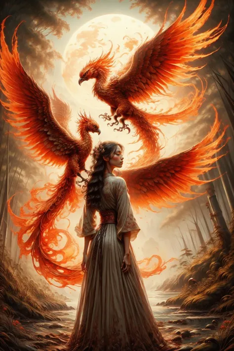 1girl wearing a long dress rides on a tiger's back,in the background is a flying fire phoenix,Phoenix of Sora,bamboo forest,hanfu,<lora:PhoenixSora:0.7>,
very long hair,sword,wide_shot,<lora:add_detail:0.6>,<lora:wuxia:0.7>,
mythology,fantasy,drama,dreams,detail,<lora:GPTS4 dreamwave full_478773:0.3>,<lora:GoodHands-beta2:0.9>,