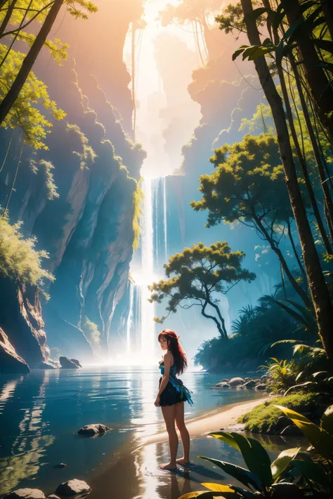 1girl, artistic Renderman, dark Cycles render, lush jungle and forest, surreal, shot from side of a Hyperpunk Intuitive ("Footprints on the shore, a testimony to the ebb and flow of life, as memories wash ashore and recede.":1.3) , from inside of a [Misshapen:Interplanetary magnetic field:2] Giant sequoia tree, Hurricane, deep focus, Fearful, Boho, back-light, F/1.8, One Color, full of color, dreamy, Concept Art World, arthouse, great, creative