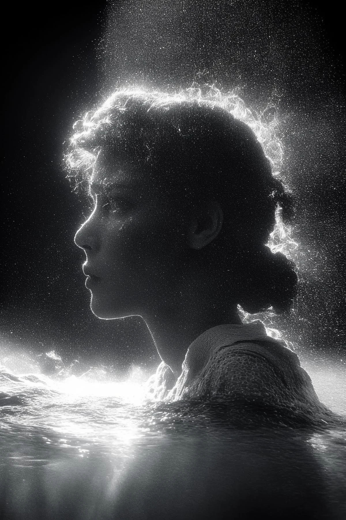 high-contrast monochrome palette, extreme closeup from sideview, floating dust particles, visible dust in light rays, vintage dusty atmosphere, cinematic quality, closeup, female angel frozen in carbonite, wings, artiangel, deep Blacks, very detailed, atmospheric haze, Film grain, cinematic film still, shallow depth of field, highly detailed, high budget, cinemascope, moody, epic, partially submerged,
<lora:Hand v3 SD1.5:0.9>, <lora:partially_underwater_shot_v0.2:0.9>,