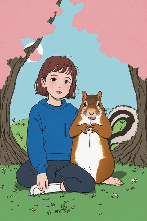 by Dave Gibbons and Hikari Shimoda in the style of Charlie Bowater, cute 18 year old woman and her pet squirrel, epic, 
<lora:Hand v3 SD1.5:0.6>,