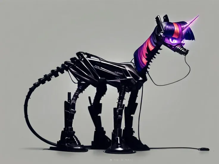 (score_9), black theme, all-black background, full body, character in the center of the screen, solo, (Twilight Sparkle style, tail, mane:1.2), slim waist, electrical wires hanging down, aggressive style, long neck,pony skeleton on a clean black background [skeleton on a black background: source_pony:0.9], exoskeleton without a body, anatomically correct, excellent body symmetry