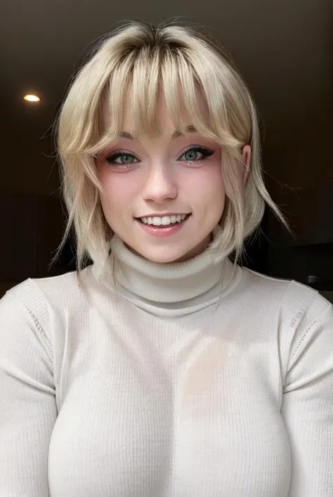 <lora:sabrinabanks-06:1>, sabrinabanks, 1girl, masterpiece, best quality, smile, looking at viewer, fully clothed, black turtleneck, short hair,