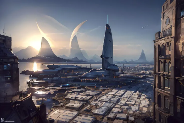 (Realistic:1.5) EdobSyFyCityLandscape, realistic, crowd, airship, crescent moon, mountain, bag, sign, sunlight, night, aircraft, <lora:EdobSyFyCityLandscape_v1.0:0.8>