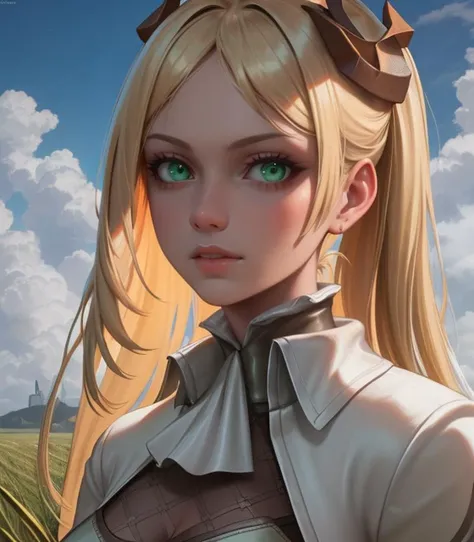 Commander \(Nier Automata\), Green eyes, White dress,
Standing in the field, Clouds, Grass, Blue atmosphere, Vegetation,
HDR, (highly detailed face and eyes:1.2), Masterpiece, Best quality, intricate, highly detailed, 8k, Trending on artstation,
 <lora:Gabachek_Commander_Nier-01:0.7>