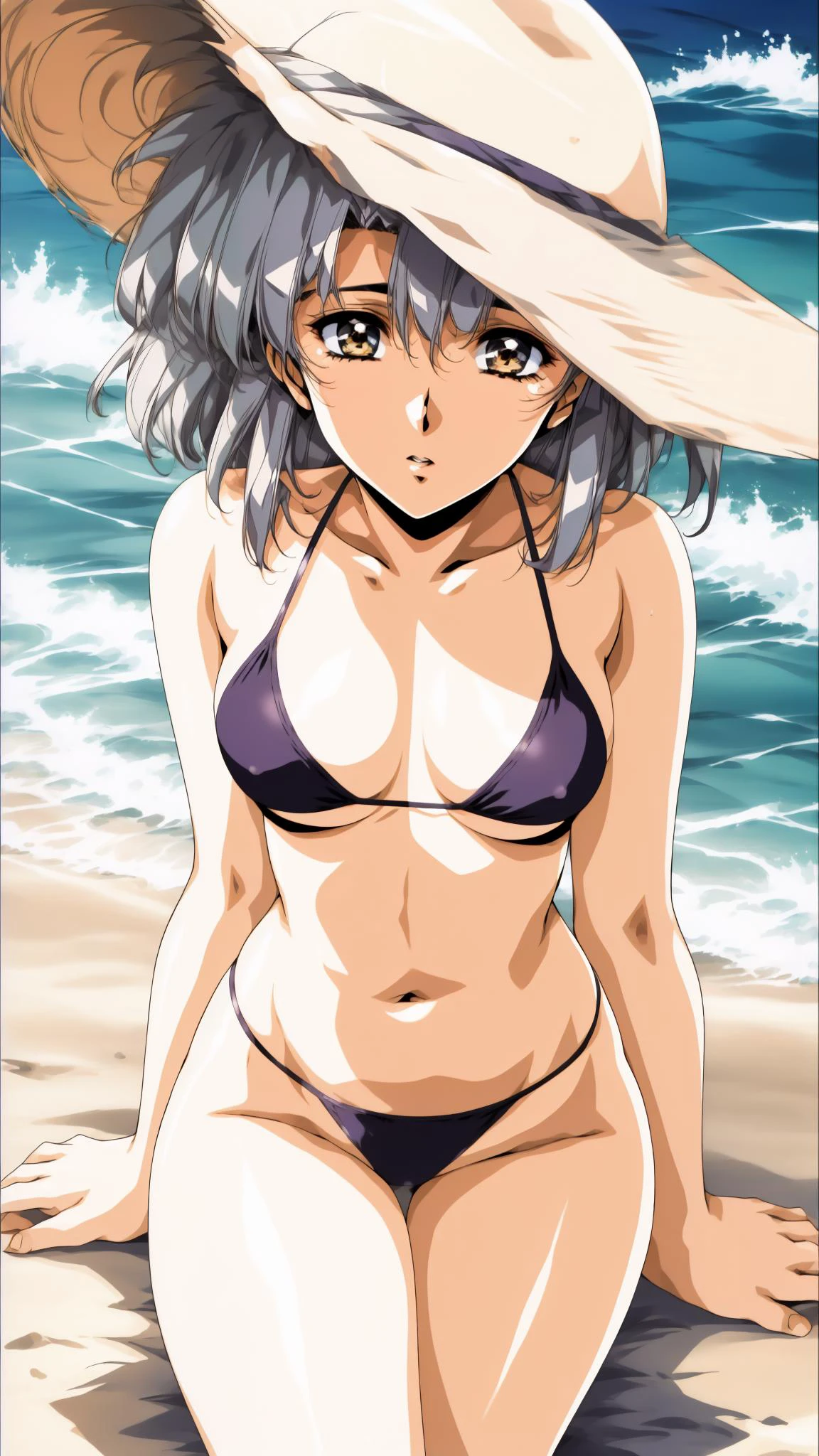 1girl, beach, bikini, ocean, blue sky, waves, looking at viewer, ((mature female)), (((curvy)))
masterpiece, best quality, intricate detail, <lora:contrast_slider_v10:2.5> anime screencap, <lora:urushihara_satoshi_v15:1.5> urushisato,