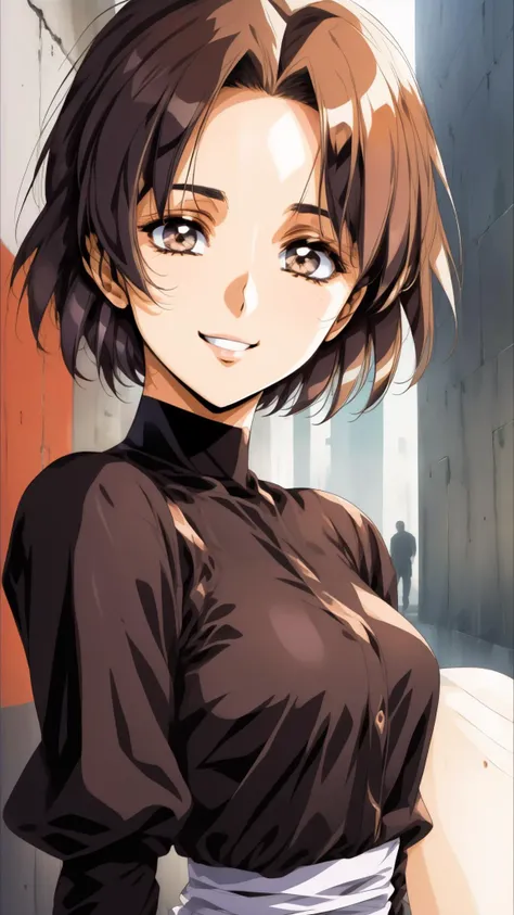 Depict a woman in trendy streetwear, showcasing urban fashion and edgy accessories, upper body, looking at viewer, smile, street, urban, 
masterpiece, best quality, intricate detail,   <lora:contrast_slider_v10:2.5>  anime screencap,    <lora:urushihara_satoshi_v15:1.5> urushisato,