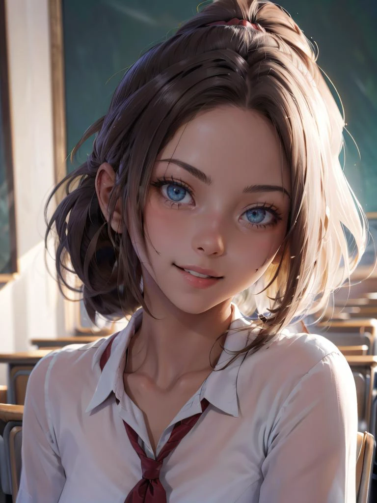 a woman in a school uniform posing for a picture, ponytail, smile, head tilt,
masterpiece, best quality, intricate details, <lora:backlight_slider_v10:-1> <lora:contrast_slider_v10:1> <lora:krystal highres:0.75>