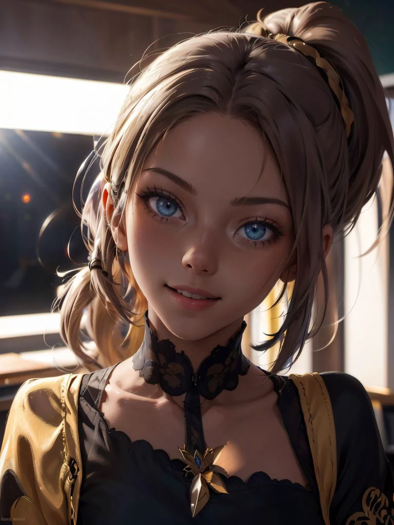 a woman in a school uniform posing for a picture, ponytail, smile, head tilt,
masterpiece, best quality, intricate details, <lora:backlight_slider_v10:-1> <lora:contrast_slider_v10:1> <lora:krystal highres:0.75>