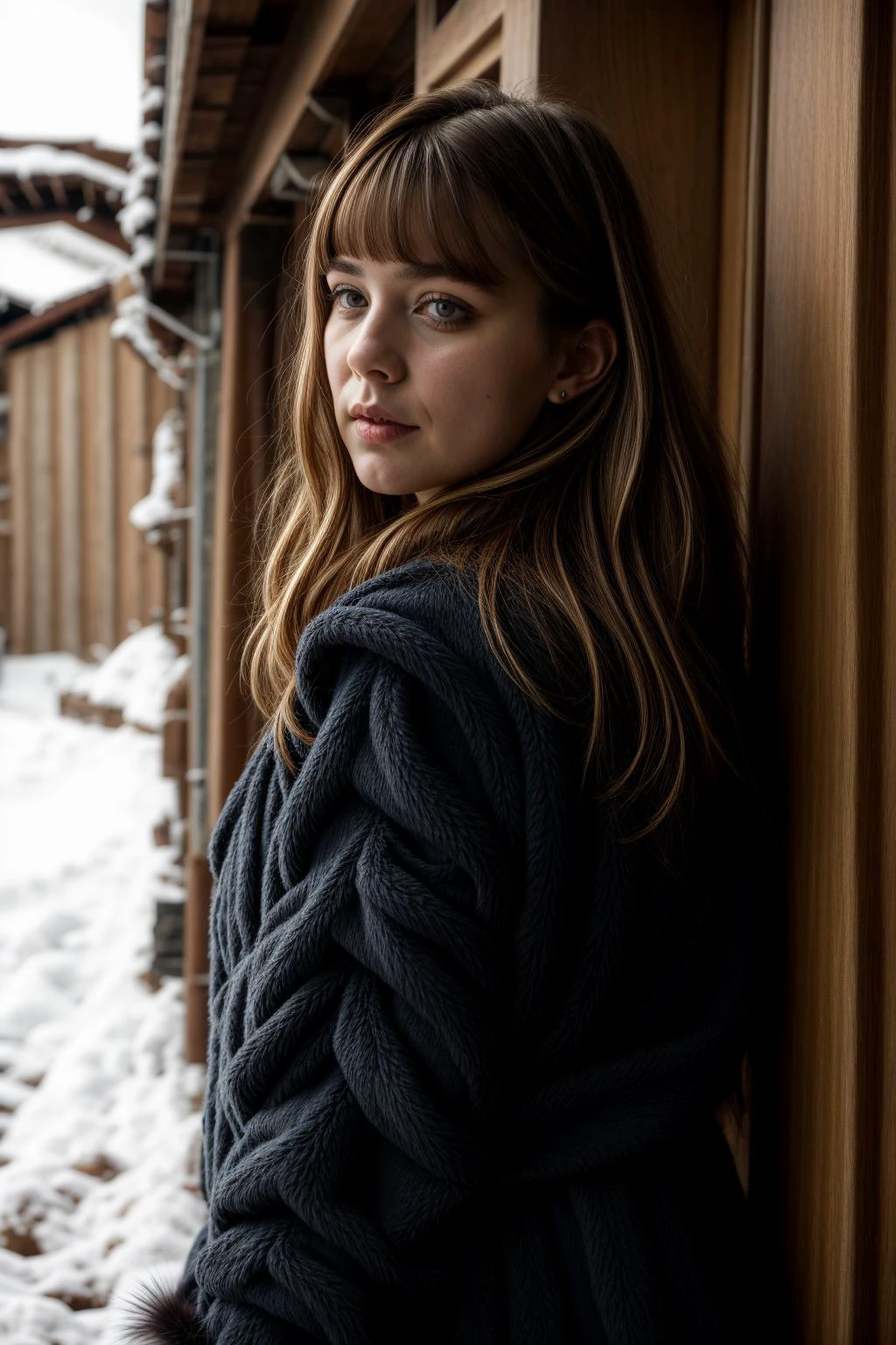 portrait of a beautiful girl, with a Layered Shag with Bangs hair style,  winter dress, fur trim,  highly detailed, highly realistic, 12K
(((masterpiece))), (((best quality))), HDR, ((intricate detail)), 
 <lora:add_detail:1>  <lora:racial-chang-slider:-0.2> <lora:backlight_slider_v10:-1>,  <lora:contrast_slider_v10:1>,  <lora:weight_slider_v2:1>,  <lora:epiC35mm:1> epiC35mm,  <lora:epiCRealismHelper:1>  <lora:breastsizeslideroffset:0.5>