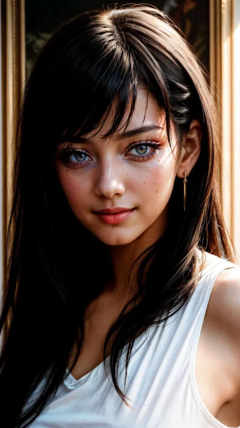 a photography of a female diplomat , javanese, mismatched pupils, bangs, light smile, long
<lora:add_detail:0.3> realistic, lifelike <lora:contrast_slider_v10:2.5>, inticate detail <lora:eye_opening_v2.0:0.5>, <lora:backlight_slider_v10:-0.8>, <lora:filmgrain_slider_v1:1.5> film grain,