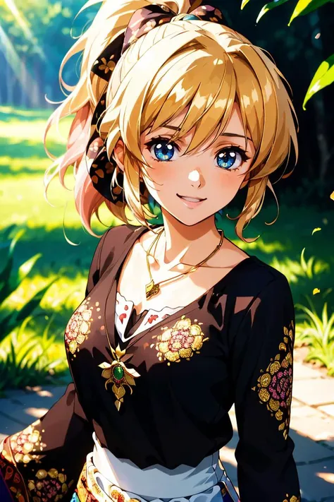 (masterpiece, best quality), 1girl, collarbone, wavy hair, looking at viewer, blurry foreground, upper body, necklace, contemporary, plain pants, ((intricate, print, pattern)), ponytail, two-tone hair, dappled sunlight, light smile,
masterpiece, best quality, intricate detail, high environment detail, high contrast, <lora:contrast_slider_v10:3> <lora:backlight_slider_v10:-1> anime screencap,