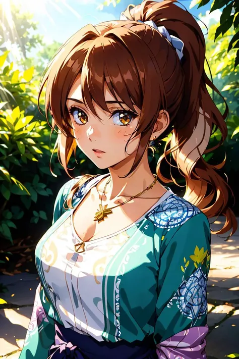(masterpiece, best quality), 1girl, collarbone, wavy hair, looking at viewer, blurry foreground, upper body, necklace, contemporary, plain pants, ((intricate, print, pattern)), ponytail, two-tone hair, dappled sunlight,
masterpiece, best quality, intricate detail, high environment detail, high contrast, <lora:contrast_slider_v10:3> <lora:backlight_slider_v10:-1> anime screencap,